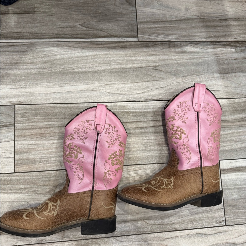 Old West Pink and Brown Kids Boots